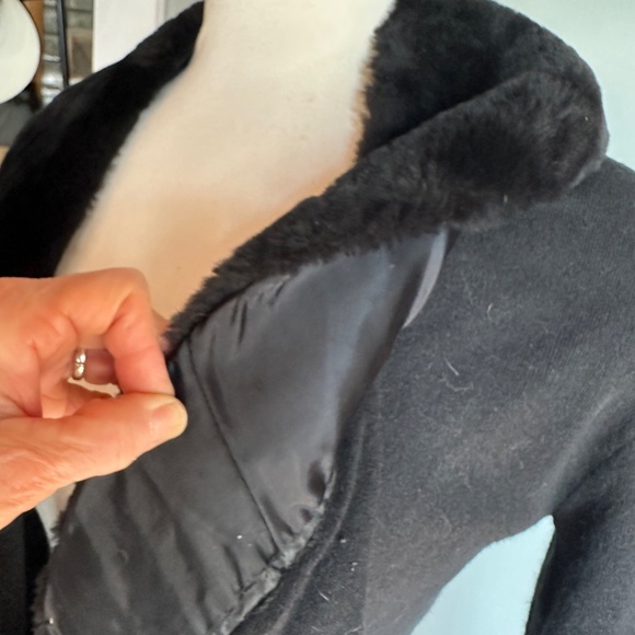 Vintage Genuine Mouton Fur Shawl Collar Sweater Black S, Rhinestone Accents - Picture 12 of 14